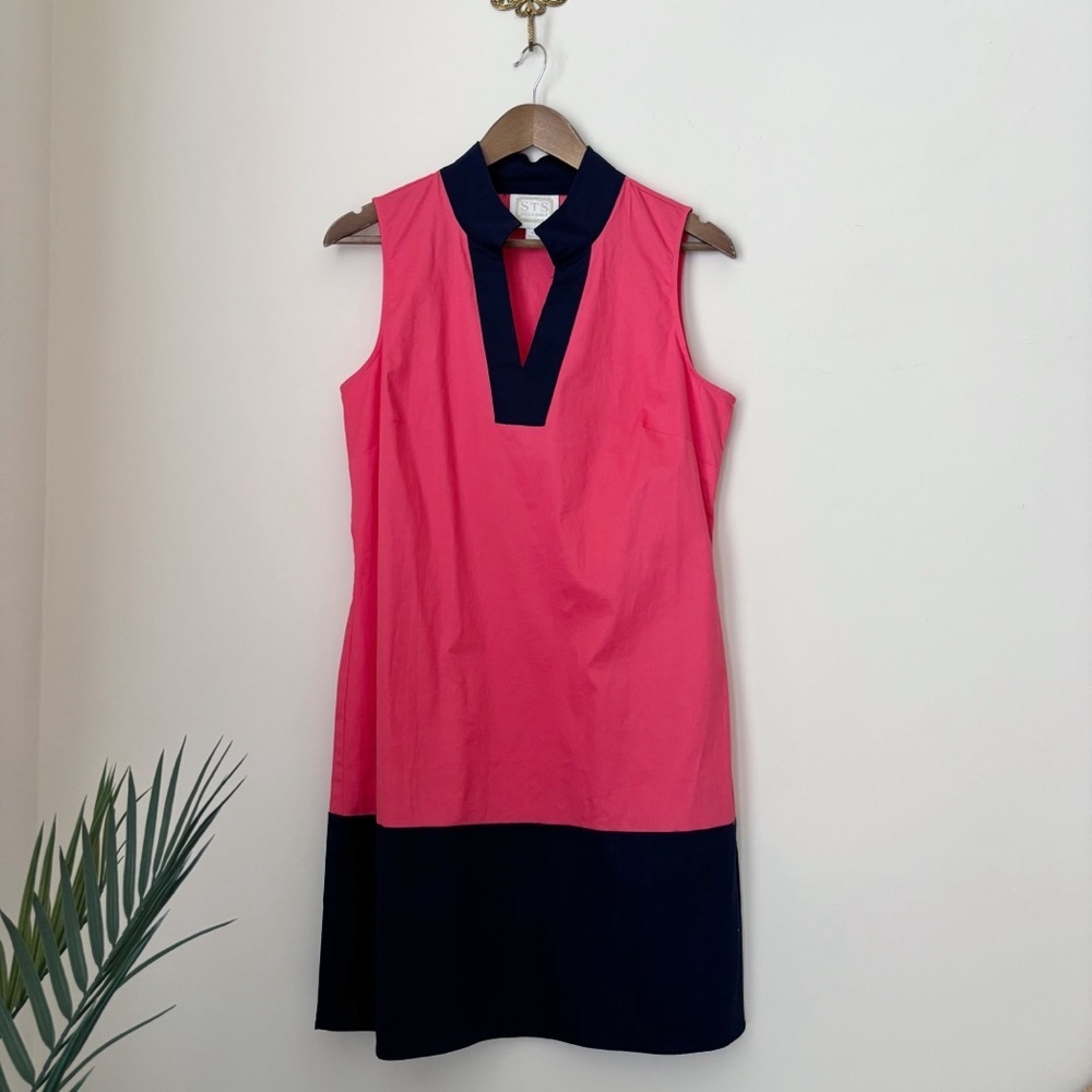 STS Sail To Sable Pink & Navy Colorblock Sleeveless Shift Dress Medium Preppy